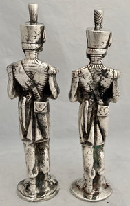 Large Pair of Silver Plated Models of British Soldiers in Early Nineteenth Century Uniform.