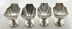 Georgian, George III, Four Octagonal Crested Pedestal Silver Salts. London 1792 Michael Plummer. 11 troy ounces.