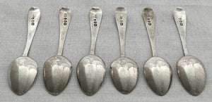 Georgian, George III, Six Silver Teaspoons. London 1796 Solomon Hougham. 2.2 troy ounces.