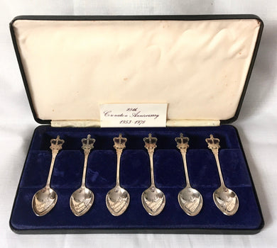 Cased Set of Royal commemorative Silver Plated Teaspoons with Crown Terminals.