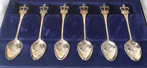 Cased Set of Royal commemorative Silver Plated Teaspoons with Crown Terminals.