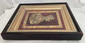 Victorian Gilt Bronze Plaque of the Duke of Wellington on Red Velvet Board in a Gilt Frame.