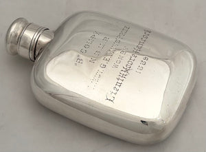 Northern Bengal Mounted Rifles, British Indian Army, Silver Hip Flask. Cooke & Kelvey, Calcutta, circa 1889. 6 troy ounces.