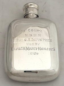 Northern Bengal Mounted Rifles, British Indian Army, Silver Hip Flask. Cooke & Kelvey, Calcutta, circa 1889. 6 troy ounces.