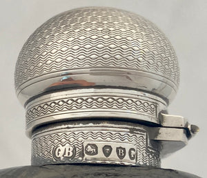 Victorian Silver & Leather Glass Hip Flask. London 1877 George Brace.