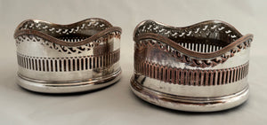 Pair of 19th Century Silver Plate on Copper Bottle Coasters.