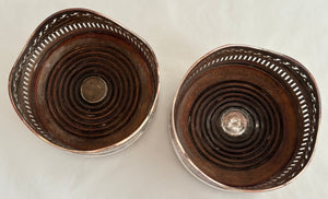 Pair of 19th Century Silver Plate on Copper Bottle Coasters.