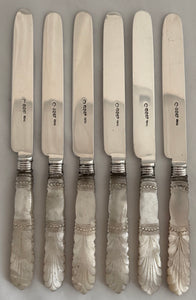 William IV Silver & Carved Mother of Pearl Dessert Knives and Forks for Six. Sheffield 1836 Atkin & Oxley.