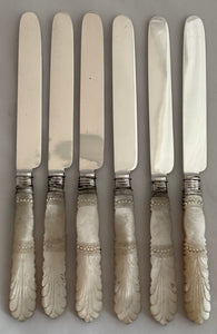 William IV Silver & Carved Mother of Pearl Dessert Knives and Forks for Six. Sheffield 1836 Atkin & Oxley.
