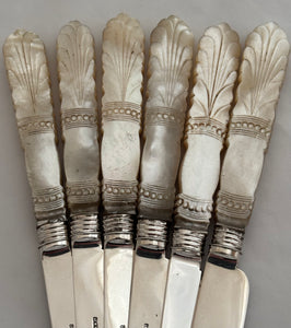 William IV Silver & Carved Mother of Pearl Dessert Knives and Forks for Six. Sheffield 1836 Atkin & Oxley.