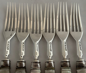 William IV Silver & Carved Mother of Pearl Dessert Knives and Forks for Six. Sheffield 1836 Atkin & Oxley.
