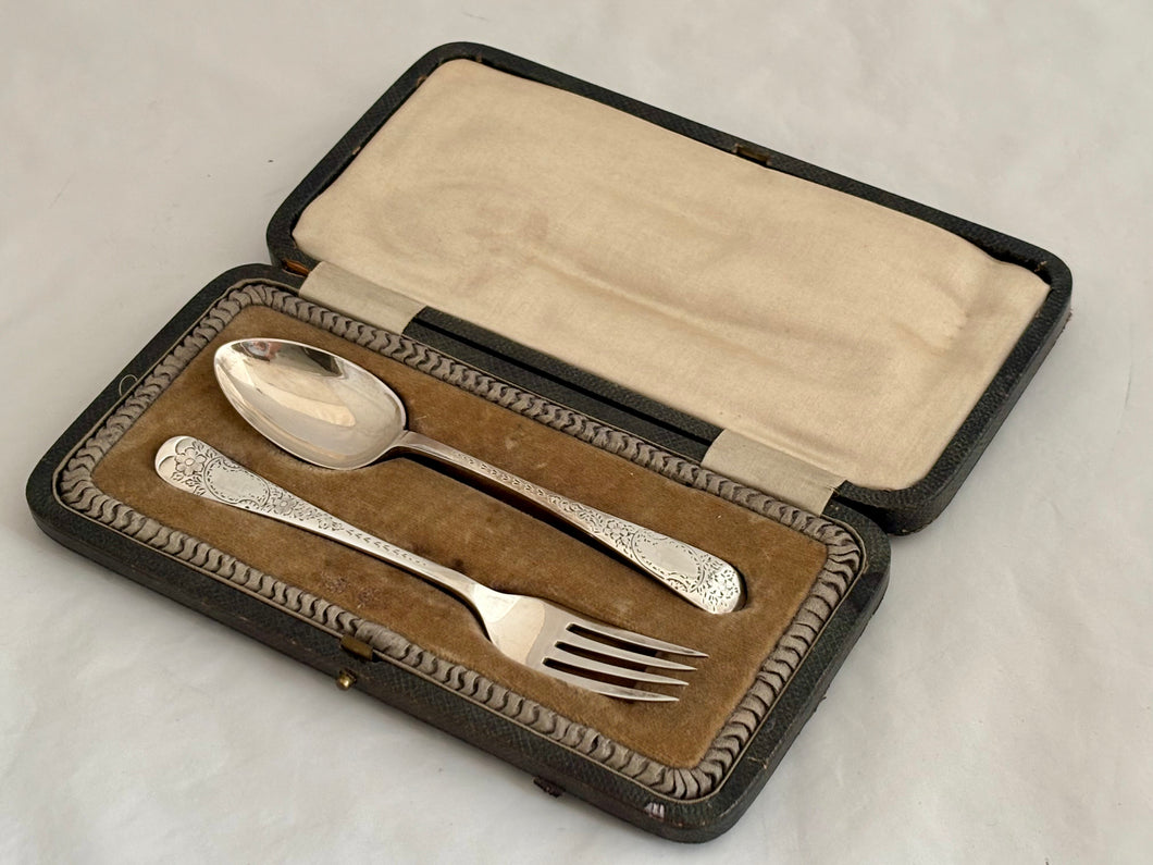 George V Cased Silver Christening Spoon & Fork. Sheffield 1918/20 Cooper Brothers & Sons Ltd. 2 troy ounces.