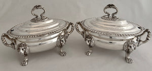 Pair of Silver Plated Lion Mask Sauce Tureens & Covers.
