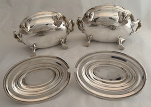 Pair of Silver Plated Lion Mask Sauce Tureens & Covers.