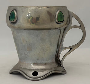 Arts & Crafts Pewter and Ruskin Cabochon Set Mug with Open Teardrop Whiplash Handle.