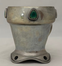 Arts & Crafts Pewter and Ruskin Cabochon Set Mug with Open Teardrop Whiplash Handle.