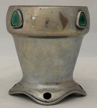 Arts & Crafts Pewter and Ruskin Cabochon Set Mug with Open Teardrop Whiplash Handle.