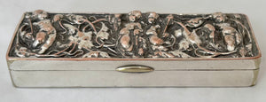 Victorian Silver Plated Snuff Box, Naturalistic & Putti Relief Detail.