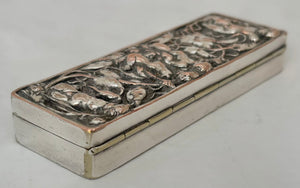 Victorian Silver Plated Snuff Box, Naturalistic & Putti Relief Detail.