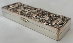 Victorian Silver Plated Snuff Box, Naturalistic & Putti Relief Detail.