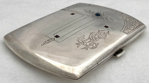 Austrian Jugendstil Silver Cigarette Case with Cabochon Sapphire & Inset Highlights. 3.5 troy ounces.