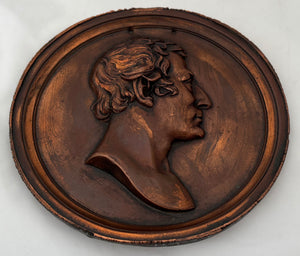 The Duke of Wellington. A Mid 19th Century Lead Backed Copper Portrait Profile Plaque.