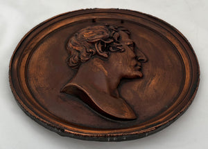 The Duke of Wellington. A Mid 19th Century Lead Backed Copper Portrait Profile Plaque.