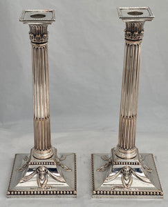 Georgian, George III, Pair of Neoclassical Mask Head Old Sheffield Plate Candlesticks, circa 1770 - 1780.
