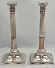 Georgian, George III, Pair of Neoclassical Mask Head Old Sheffield Plate Candlesticks, circa 1770 - 1780.