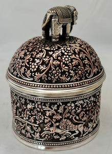 Indian Style Silver Plated Box and Cover with Elephant Finial. Elkington & Co. circa 1870 - 1880.