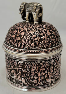Indian Style Silver Plated Box and Cover with Elephant Finial. Elkington & Co. circa 1870 - 1880.