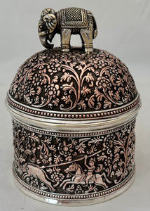 Indian Style Silver Plated Box and Cover with Elephant Finial. Elkington & Co. circa 1870 - 1880.