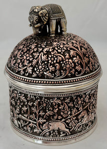 Indian Style Silver Plated Box and Cover with Elephant Finial. Elkington & Co. circa 1870 - 1880.