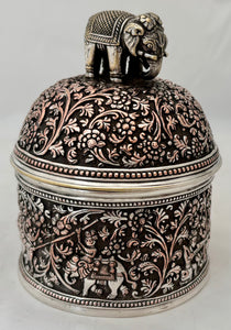 Indian Style Silver Plated Box and Cover with Elephant Finial. Elkington & Co. circa 1870 - 1880.