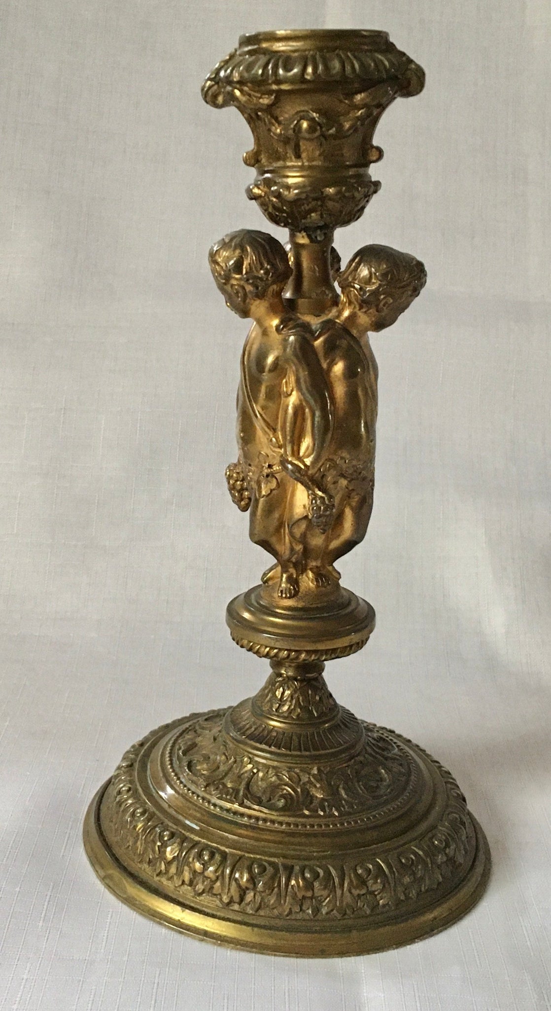 Tall Bronze Cherub Candle Holder Candlestick Putti Victorian