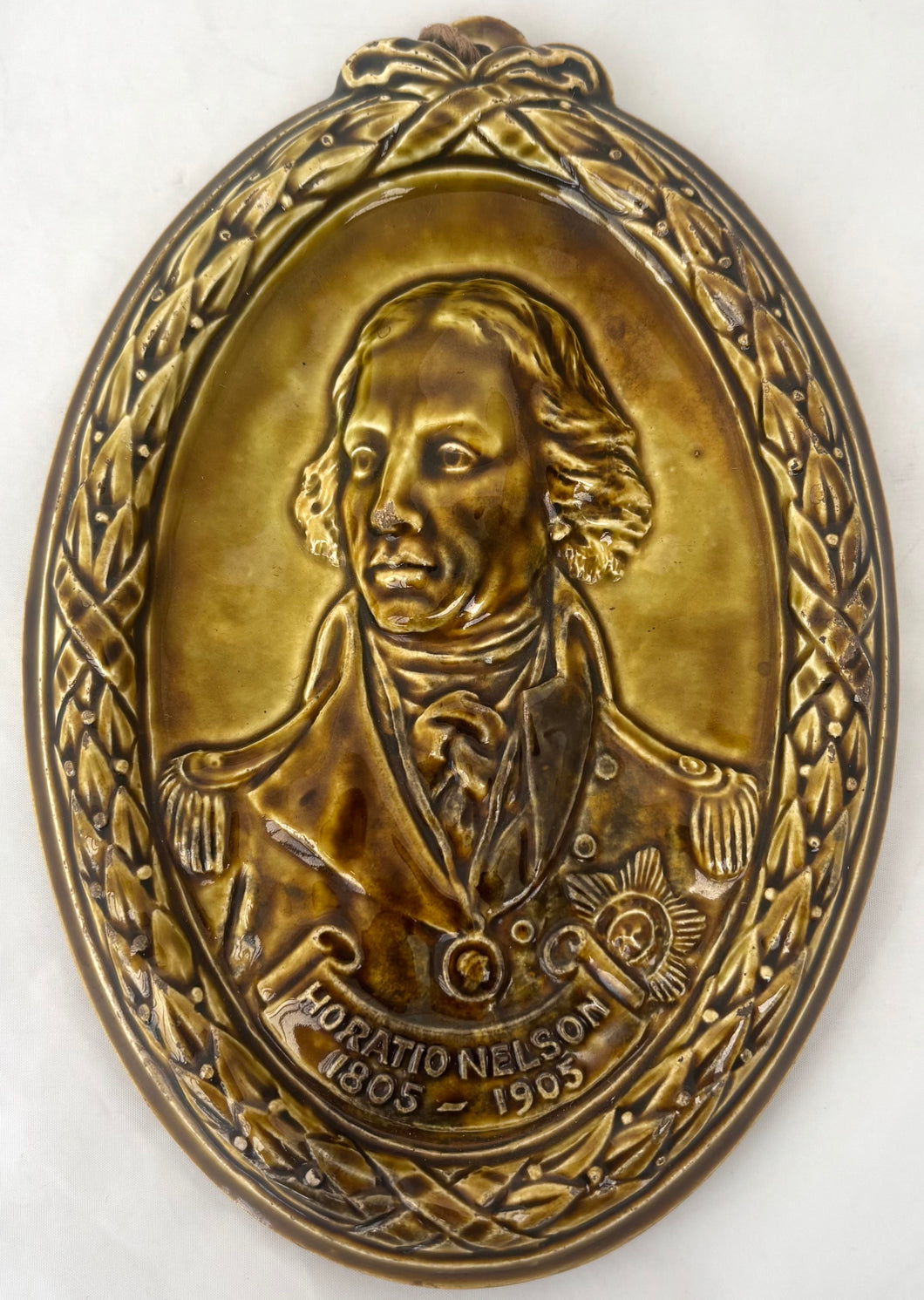 Vice Admiral Lord Horatio Nelson Ceramic Portrait Profile Plaque, circa 1905.