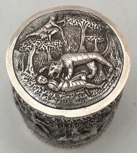 Indian Silver Cylindrical Caddy Box & Cover, Lucknow, circa 1900. 2.8 troy ounces.