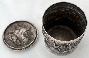 Indian Silver Cylindrical Caddy Box & Cover, Lucknow, circa 1900. 2.8 troy ounces.