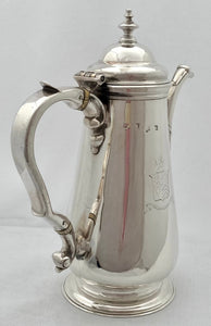 Georgian, George II, Silver Armorial Coffee Pot. London 1752 William Shaw & William Priest. 19.6 troy ounces.