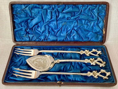 Aesthetic Movement Silver Plated Pickle Forks & Preserve Spoon, circa 1880 - 1900.