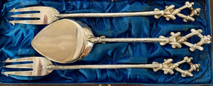 Aesthetic Movement Silver Plated Pickle Forks & Preserve Spoon, circa 1880 - 1900.