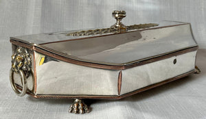 Early Victorian Silver Plated Inkstand with Lion Mask Handles.
