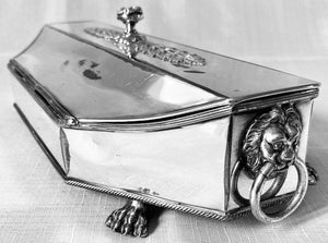 Early Victorian Silver Plated Inkstand with Lion Mask Handles.