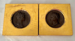 Napoleon Emp Et Roi & Marie Louise Imperatrice Bronze Portrait Profile Medallions, After Andrieu.