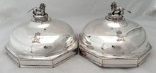George III Pair of Octagonal Old Sheffield Plate Dish Covers with Silver Lion & Coronet Finials & Crests for Earls Talbot / Shrewsbury.