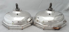 George III Pair of Octagonal Old Sheffield Plate Dish Covers with Silver Lion & Coronet Finials & Crests for Earls Talbot / Shrewsbury.