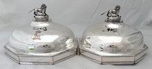 George III Pair of Octagonal Old Sheffield Plate Dish Covers with Silver Lion & Coronet Finials & Crests for Earls Talbot / Shrewsbury.