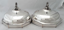 George III Pair of Octagonal Old Sheffield Plate Dish Covers with Silver Lion & Coronet Finials & Crests for Earls Talbot / Shrewsbury.