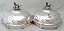 George III Pair of Octagonal Old Sheffield Plate Dish Covers with Silver Lion & Coronet Finials & Crests for Earls Talbot / Shrewsbury.