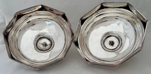 George III Pair of Octagonal Old Sheffield Plate Dish Covers with Silver Lion & Coronet Finials & Crests for Earls Talbot / Shrewsbury.
